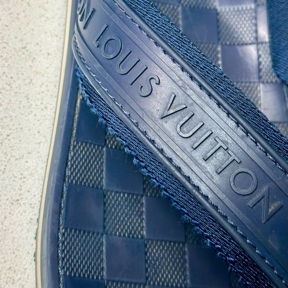 Louis Vuitton Blue Damier Rubber Leather Thong Key Flip Flop Sandals - Picture 4 of 10